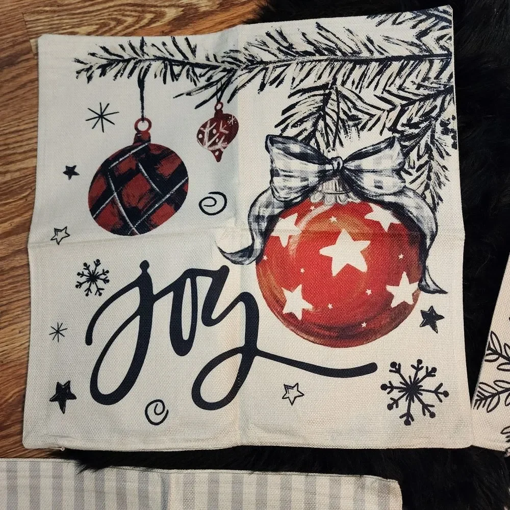 Set of 4 Throw Pillow Covers Snowman, Joy, Believe, Christmas Trees 18